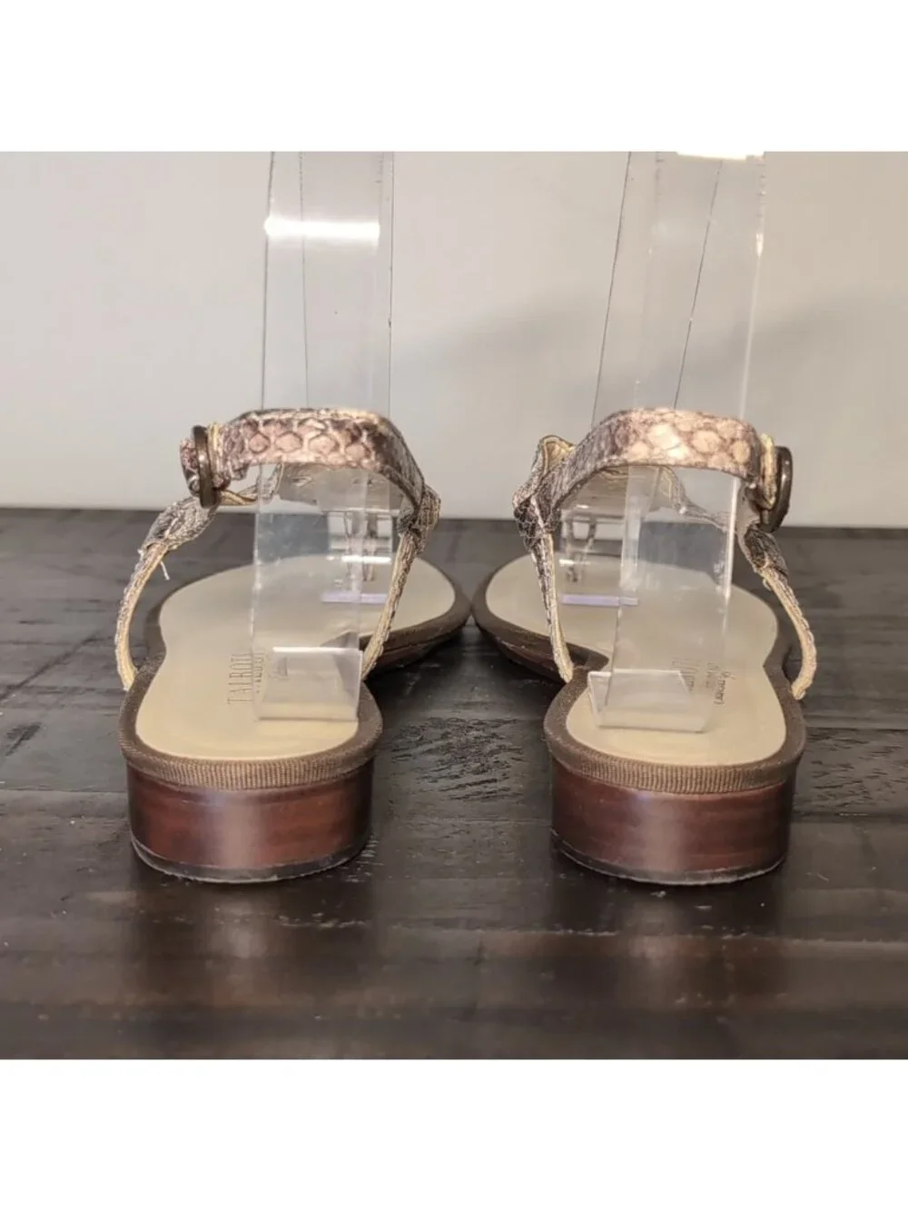 Talbots Snakeskin Leather T-Strap Wedge Sandals 6B Brazil Slingback Celtic